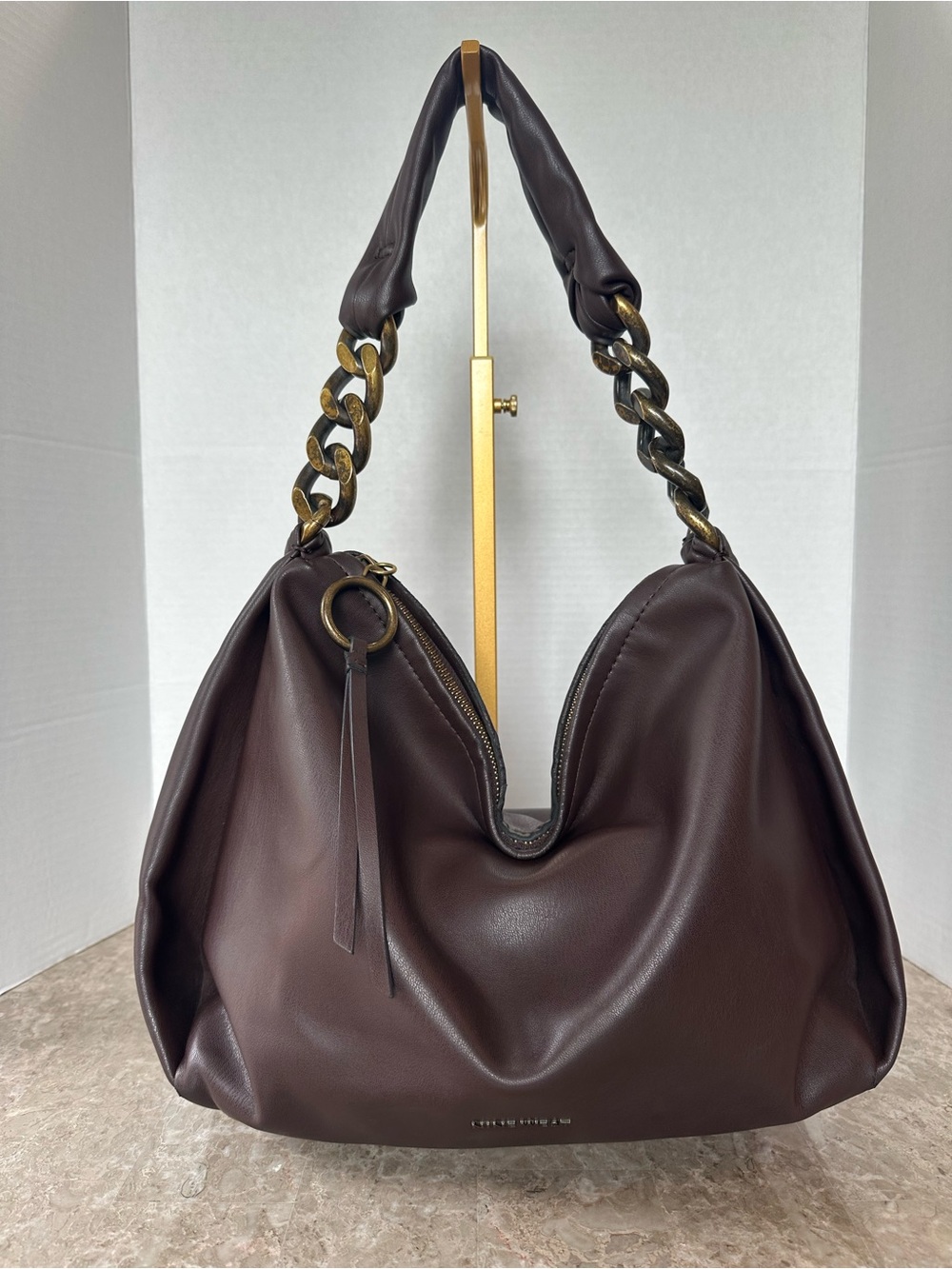 Nine West Gwynne Slouchy Chain Hobo Bag Brown Whimsigoth Minimalist Boho Purse